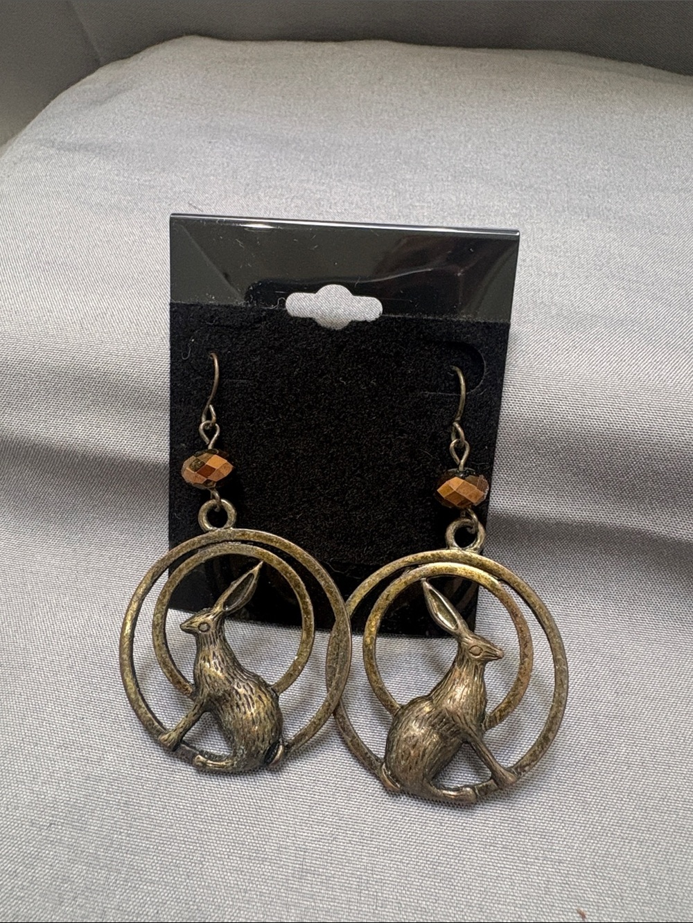 Bronze Hare Hoop Drop Bohemian, Pagan, CottageCore Vintage Style Dangle Earrings